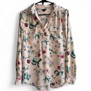 Ann Taylor Pink Floral Long Sleeve Button Down Shirt Sz Small. Botanical. Boho